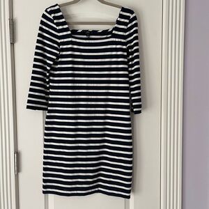 J Crew navy and white stripe dress